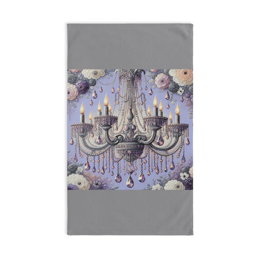 Elegant Chandelier Hand Towel, Floral Kitchen Decor, Bathroom Towel, Gift for Hostess, Vintage Vibe Towels - Lilac Jeweled Chandelier