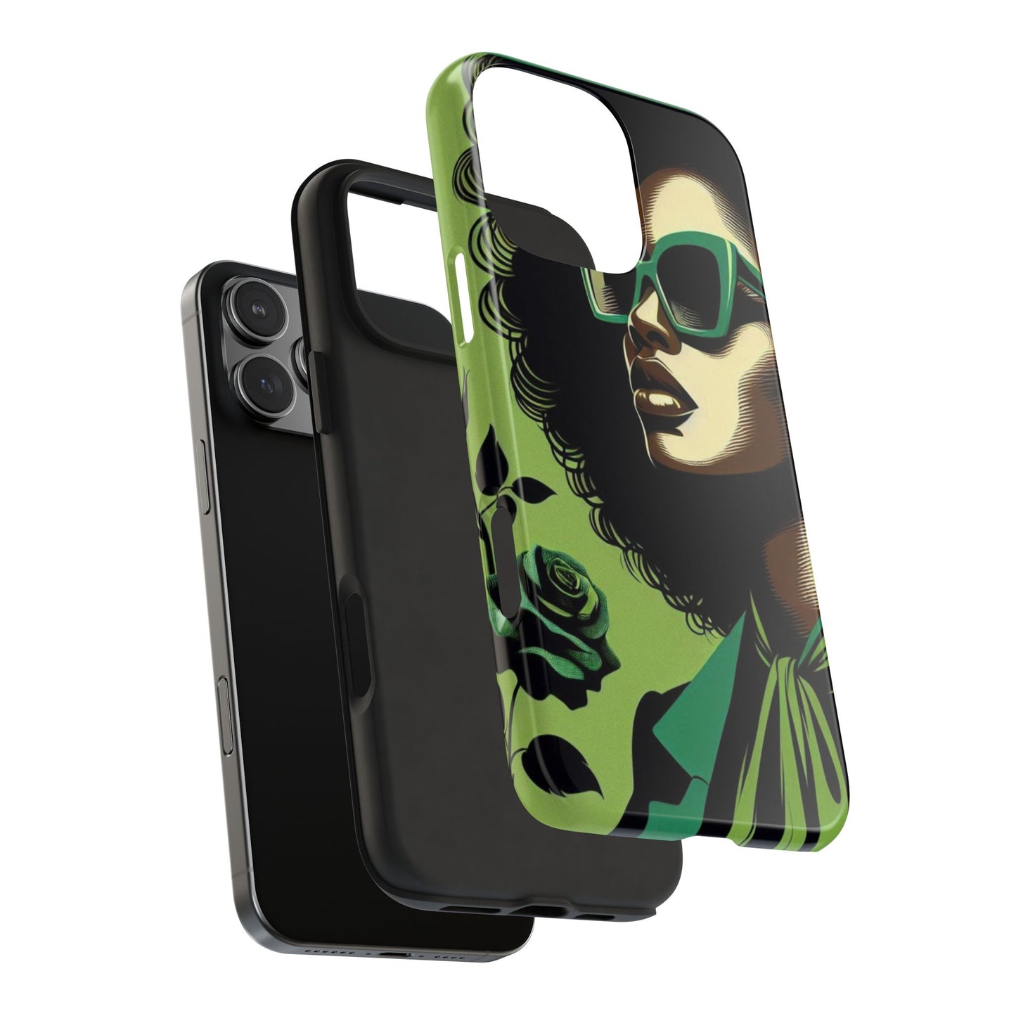 Chic Tough Phone Case | Artistic Green & Black Design | Phone Protection, Gift for Her, Stylish Accessory, Trendy Tech - Lady in Green