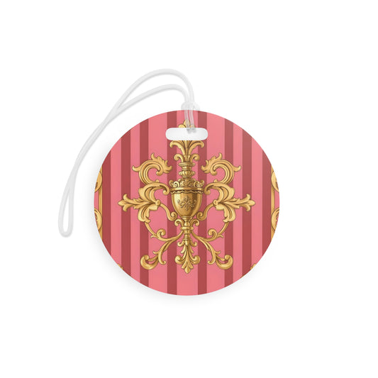 Elegant Travel Luggage Tags - Chic Pink Design for Stylish Travelers, Birthday Gift, Travel Accessory, Personalized Tags - Pink Striped Gold Baroque