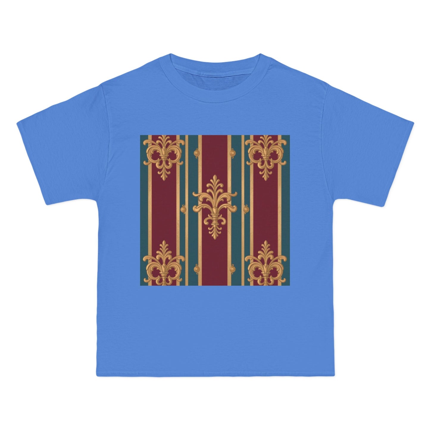 Elegant Vintage Patterned Beefy-T® Short-Sleeve T-Shirt | Casual Wear, Summer Tops, Unique Gift - Burgundy Striped Gold Baroque
