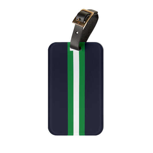 Lunar Midnight & Green-White Striped Stylish Luggage Tag for Travel Lovers, Personalized Travel Accessory, Unique Gift for Vacation, Travel Enthusiast, Holiday Gift Idea