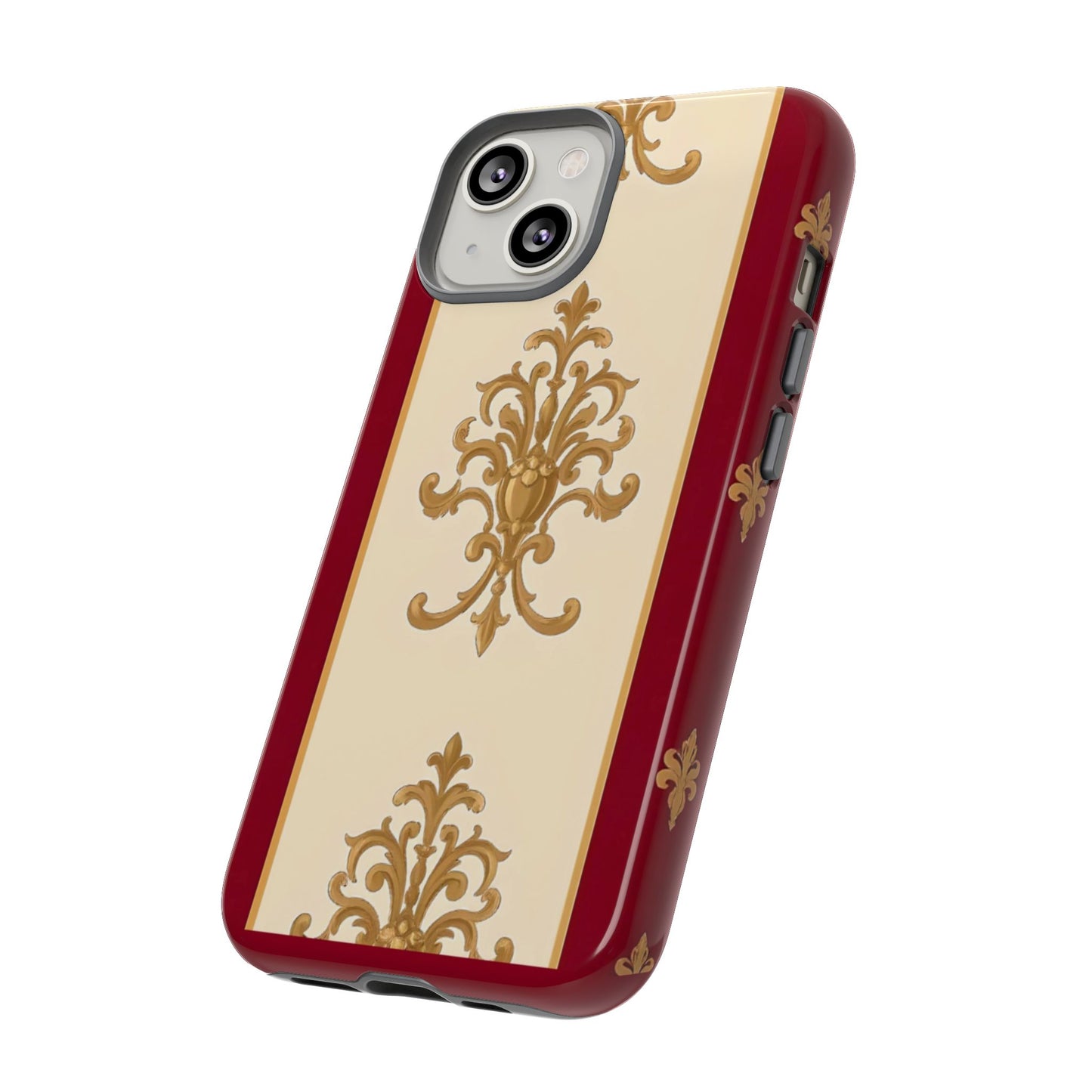 Elegant Floral Motif Phone Case - Tough Cases with Vintage Design - Dusk Red Striped Gold Damask