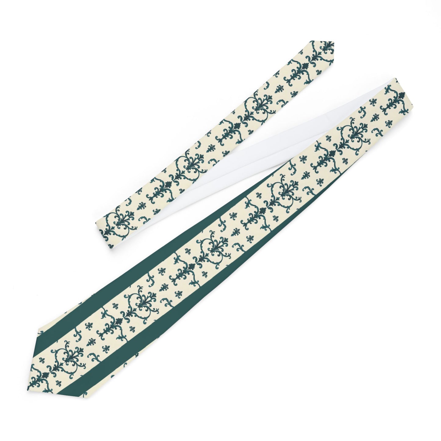 Elegant Floral Necktie for Formal Occasions, Wedding Accessories, Men's Fashion, Stylish Gift for Him - Teal Striped Rococo