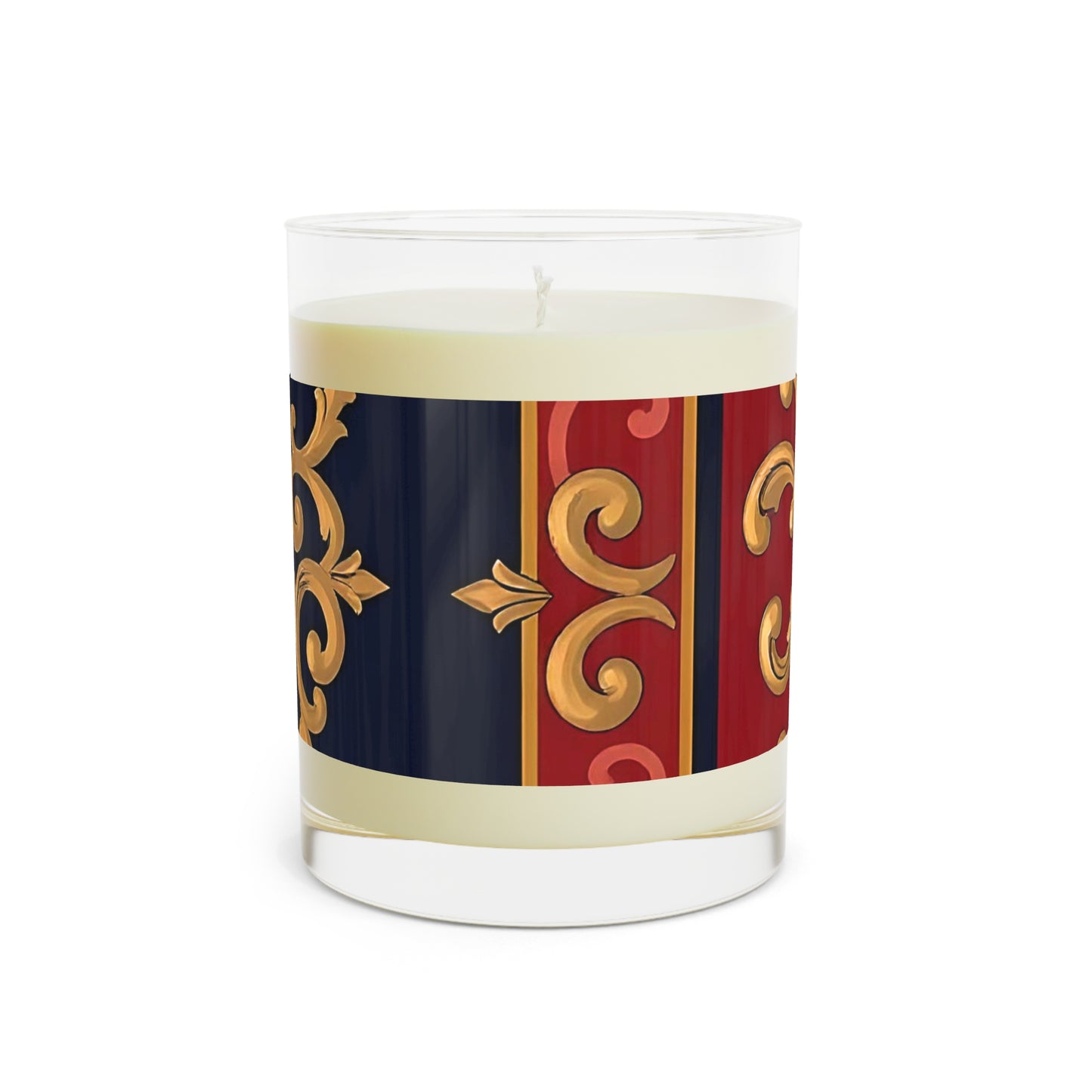 Elegant Themed Scented Candle - Luxe Aromatic Decor for Home, Perfect Gift for Holidays and Special Occasions - Midnight Blue & Dusk Red Gold Baroque