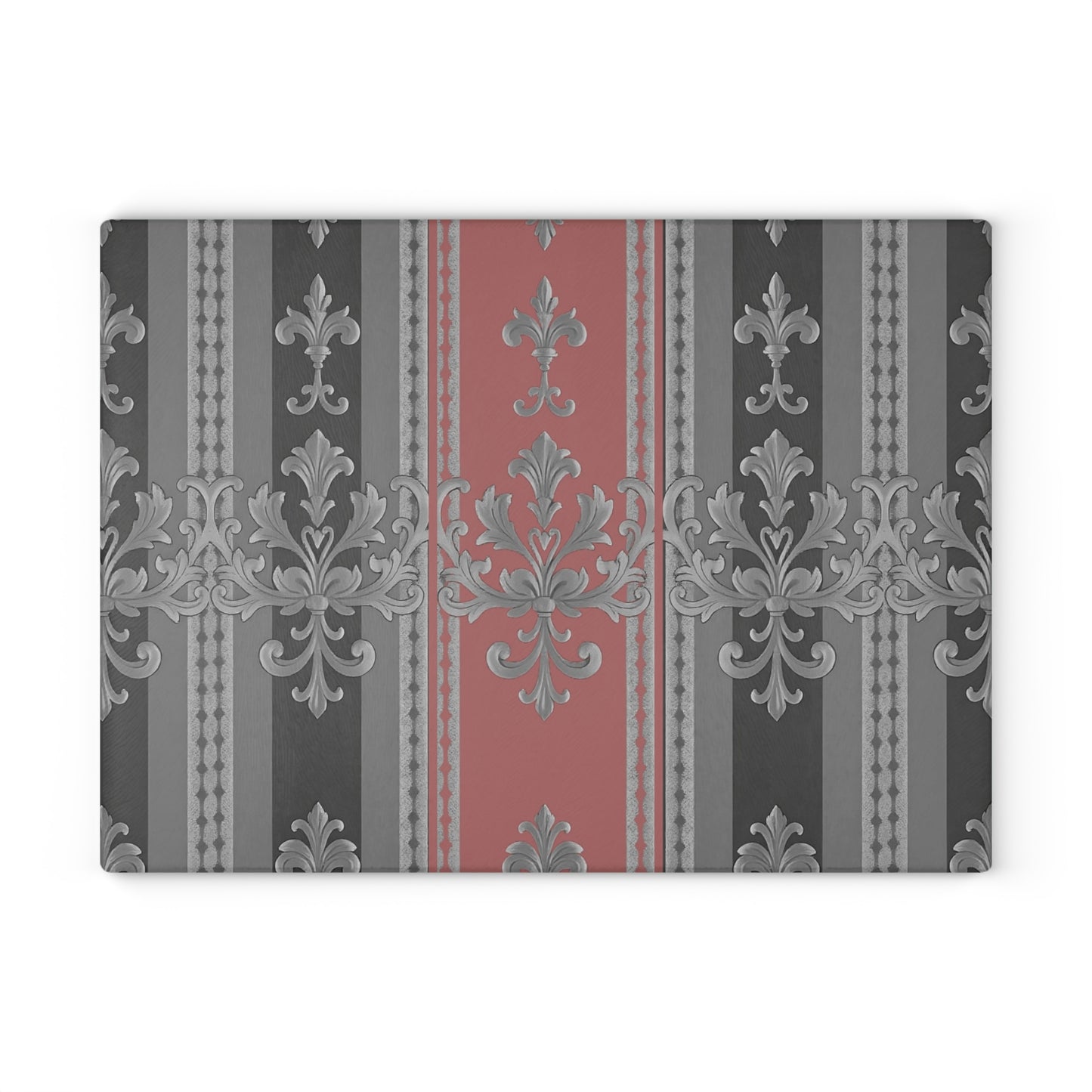 Glass Cutting Board - Gray & Mauve Striped Baroque