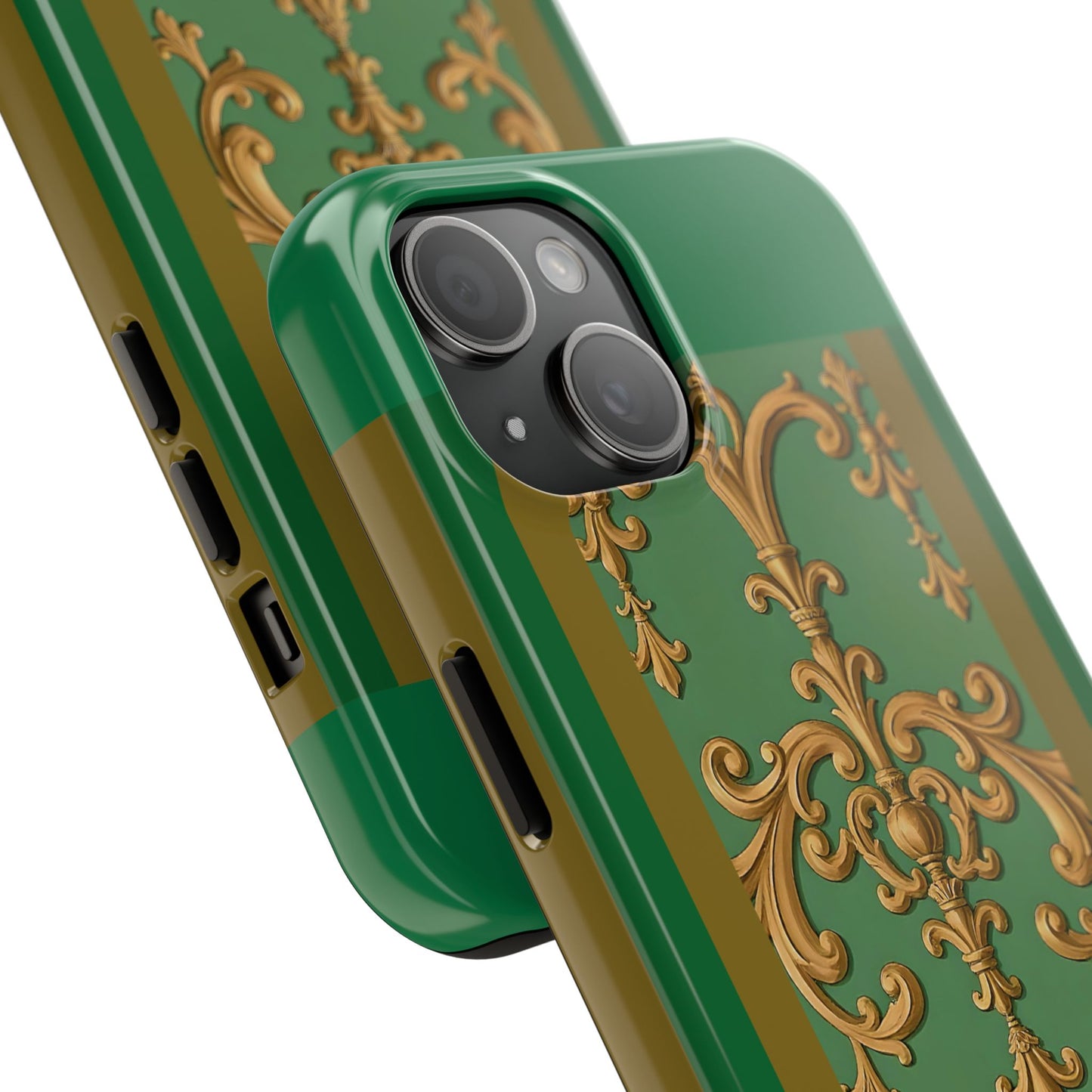 Elegant Floral Tough Phone Case, Durable Phone Cover, Gifts for Her, Stylish Protection, Chic Phone Accessory - Olive Green Striped Rococo