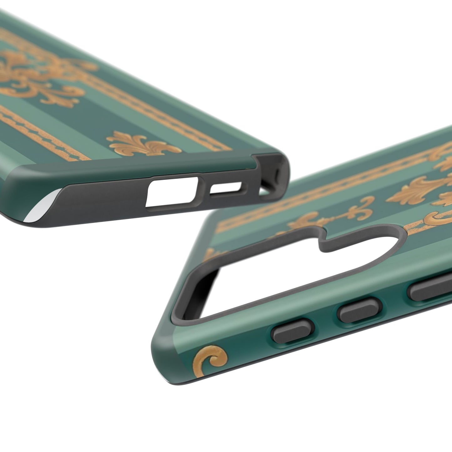 Elegant Floral Motif Phone Case - Tough Cases with Vintage Design - Teal Striped Gold Damask