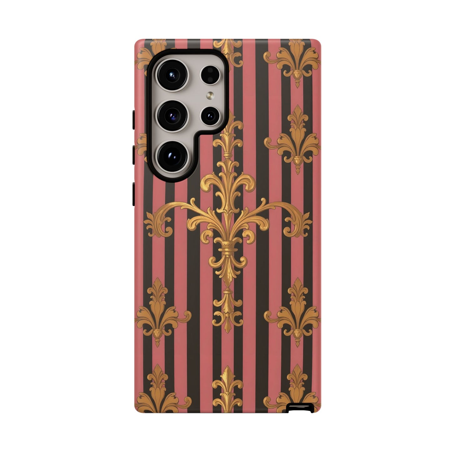 Elegant Floral Motif Phone Case - Tough Cases with Vintage Design - Mauve Striped Gold Damask