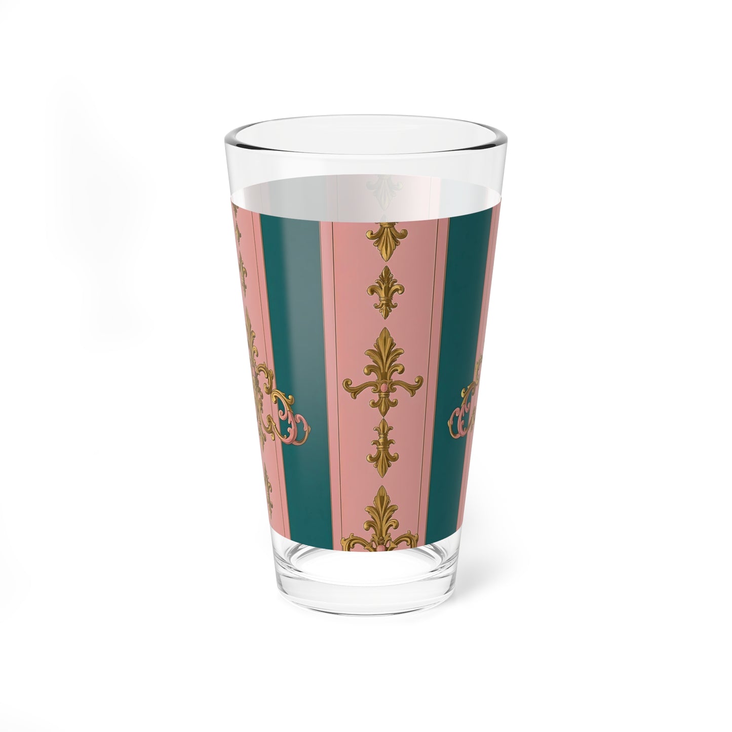 Elegant Mixing Glass, Vintage Style Drinkware, Perfect for Parties, Home Bar, Wedding Gifts - Pink & Teal Striped Gold Baroque