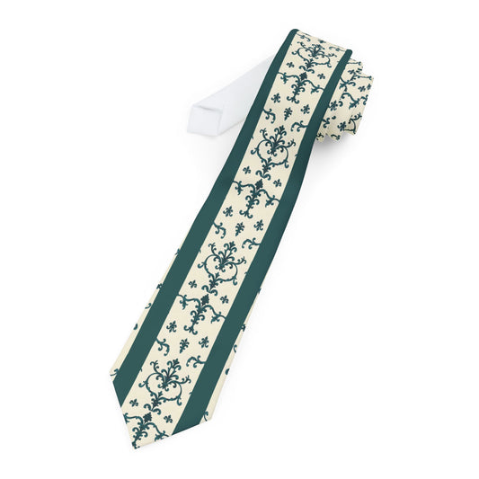 Elegant Floral Necktie for Formal Occasions, Wedding Accessories, Men's Fashion, Stylish Gift for Him - Teal Striped Rococo