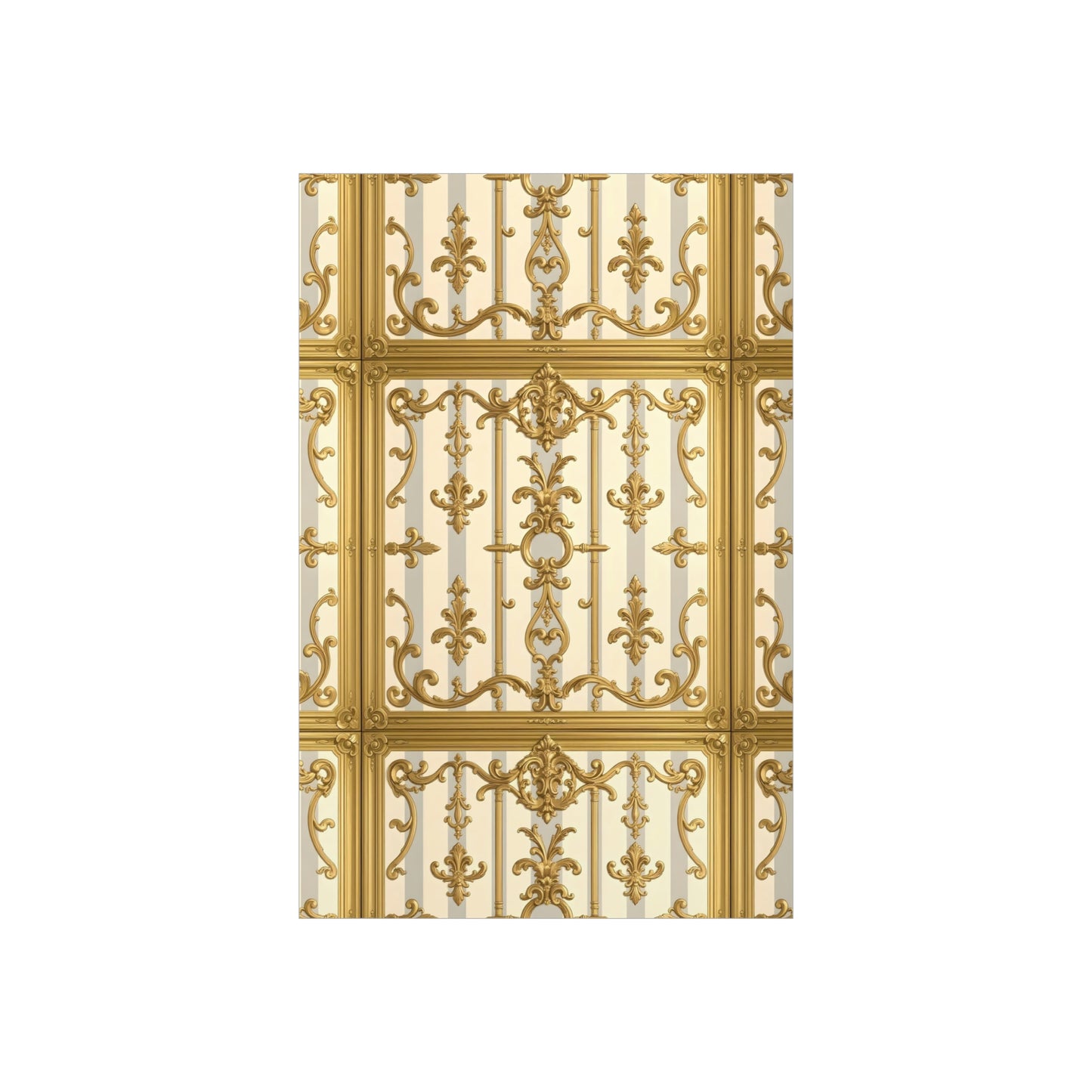 Elegant Ornate Foam Board Art - Luxury Wall Décor, Home Decoration, Versatile Display Board - Matte Gray & Cream Striped Gold Baroque