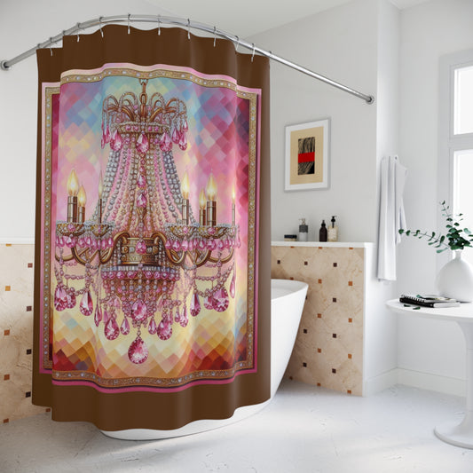 Elegant Chandelier Shower Curtain, Glamorous Bathroom Decor, Vintage Style, Luxurious Home Accents, Gift for Her - Pink Jeweled Chandelier