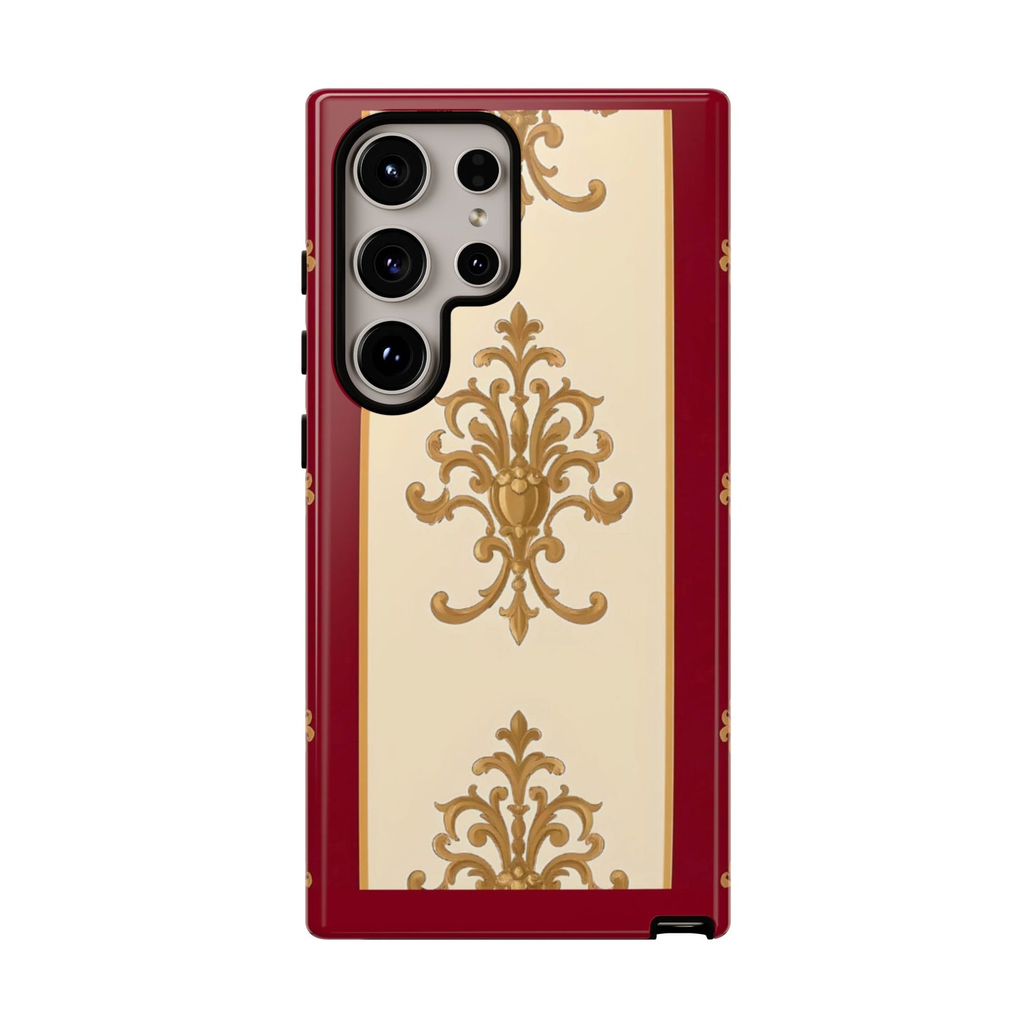Elegant Floral Motif Phone Case - Tough Cases with Vintage Design - Dusk Red Striped Gold Damask