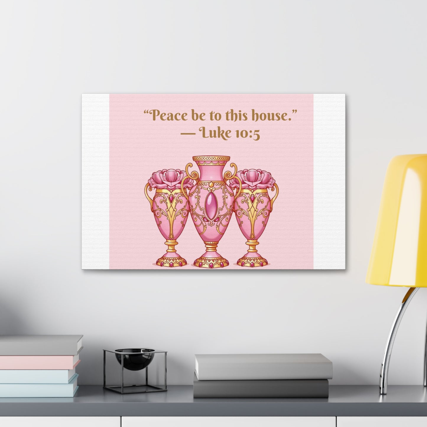 Decorative Canvas Wall Art - "Peace Be to This House" Vases, Home Decor, Inspirational Wall Art, Gift for Housewarming - 10:5
