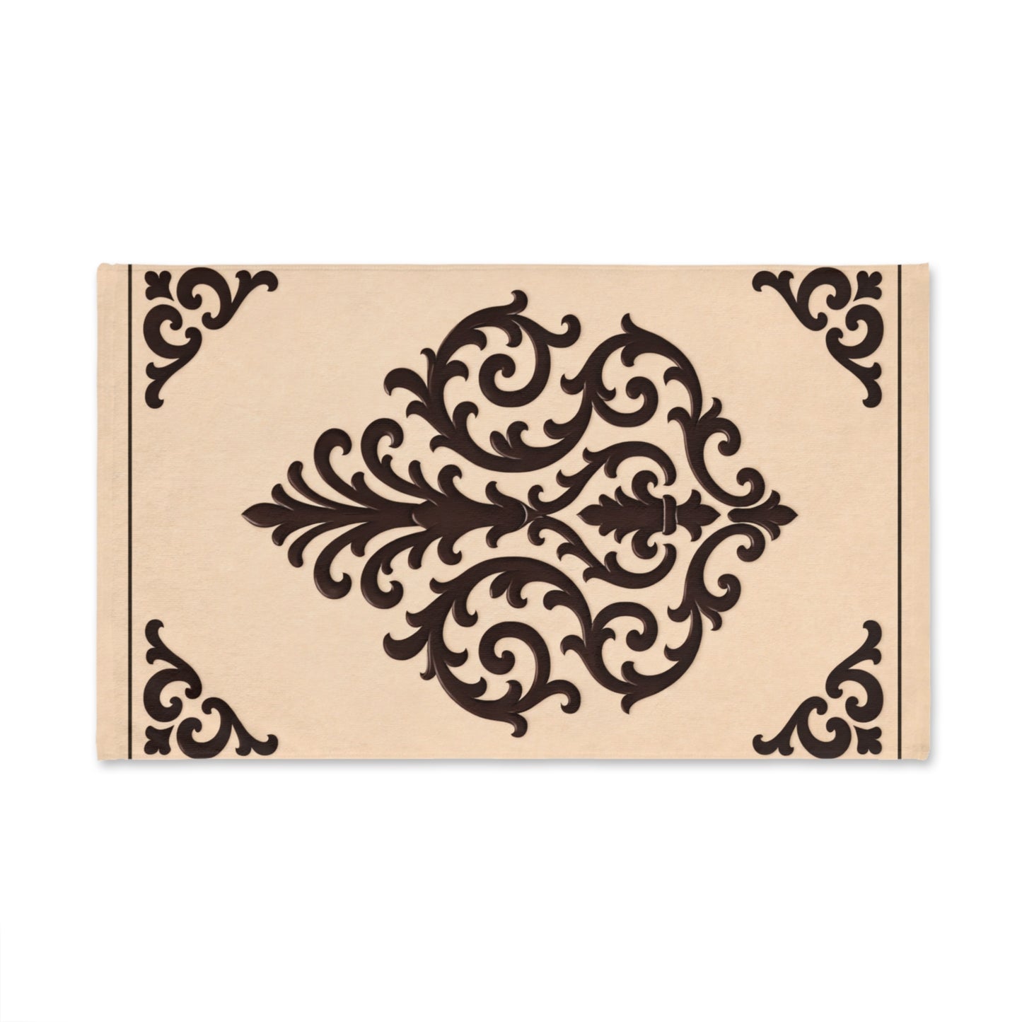 Almond-Beige & Brown Baroque Decorative Hand Towel — Elegant Baroque Kitchen & Bath Accent