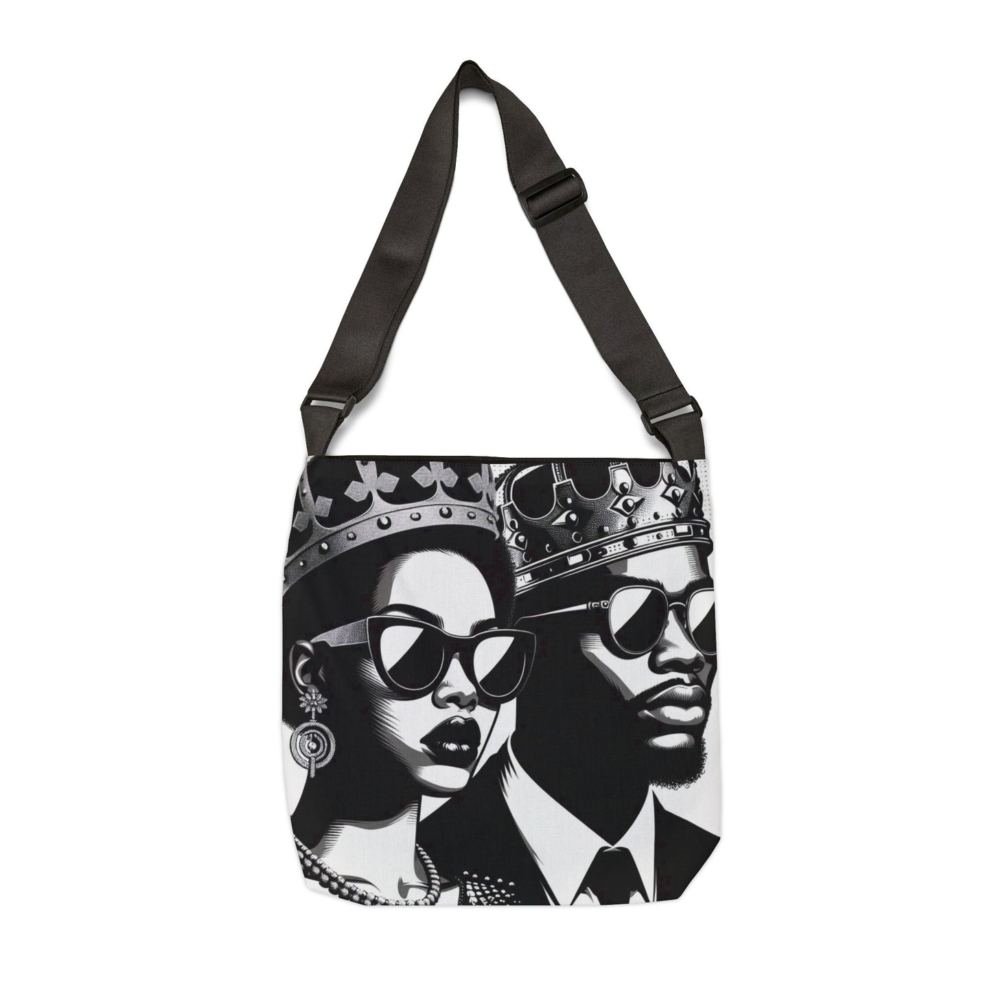 Royalty Inspired Adjustable Tote Bag, Fashion Tote, Queen and King Tote, Stylish Grocery Bag, Unique Gift for Her, Art Tote