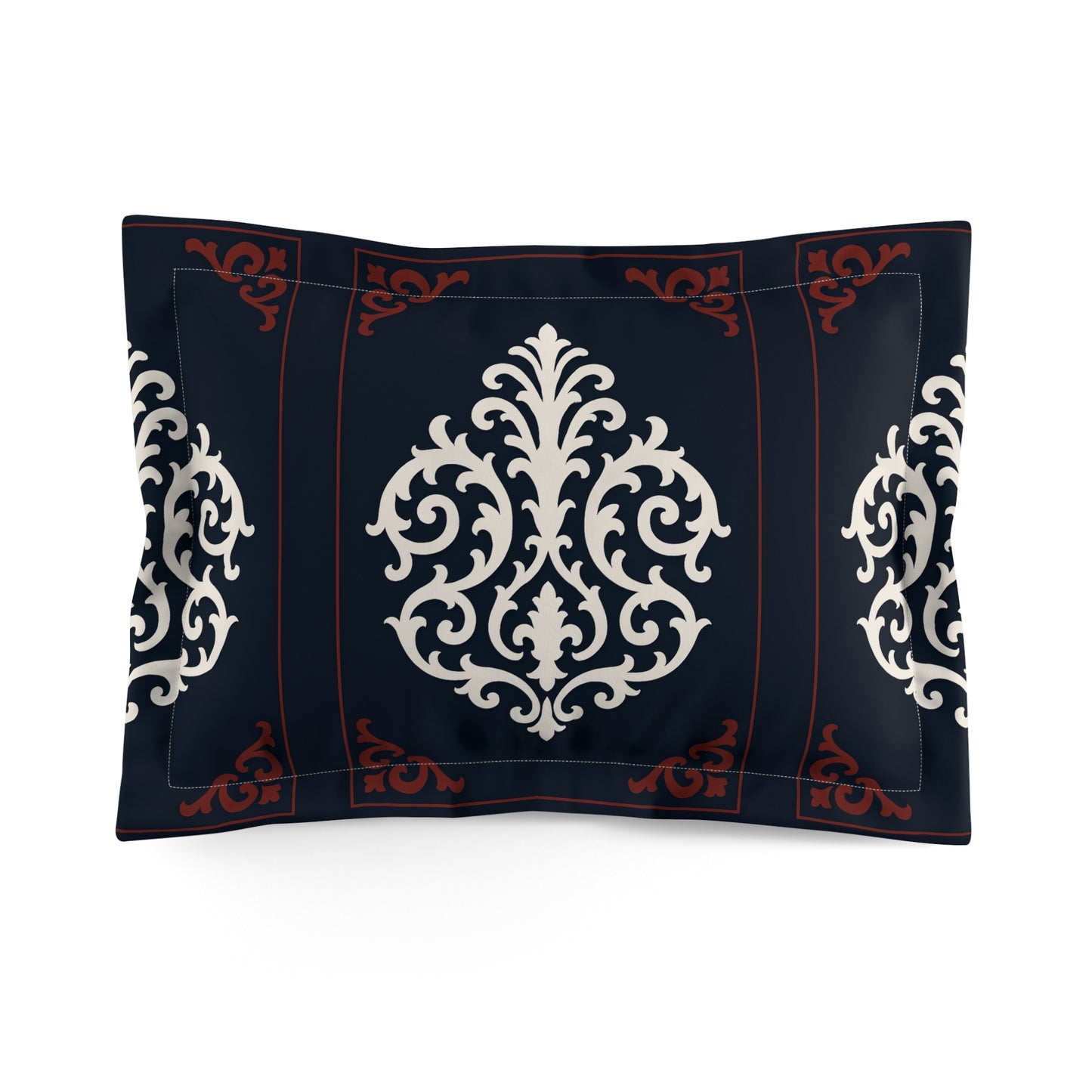 Dusk Blue-Maroon & White Baroque Pillow Sham — Elegant Decorative Throw Pillow Cover