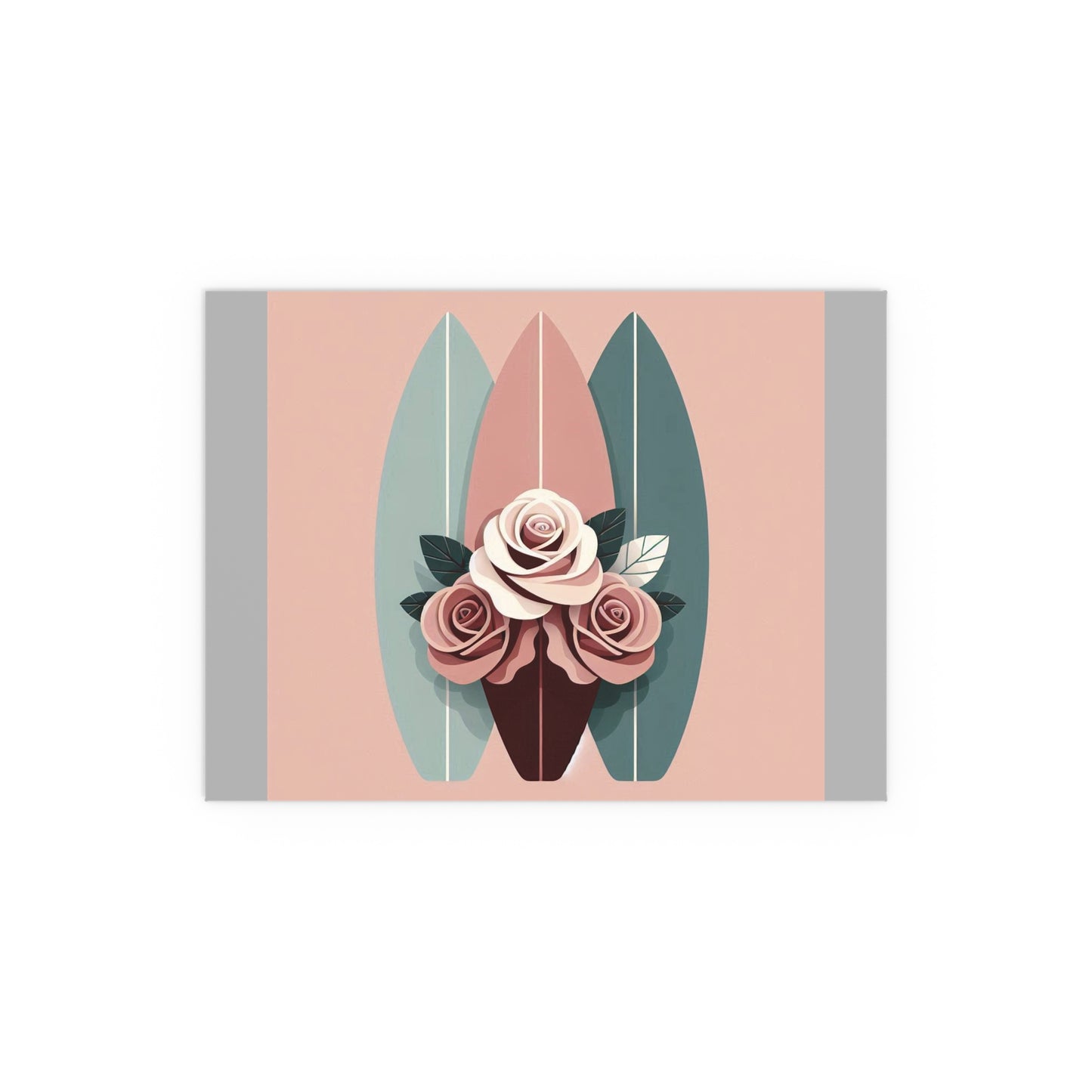 Elegant Floral Silk Poster - Indoor/Outdoor Wall Art for Home Decor - Burgundy, Matte Mauve & Teal Surfboard & Roses