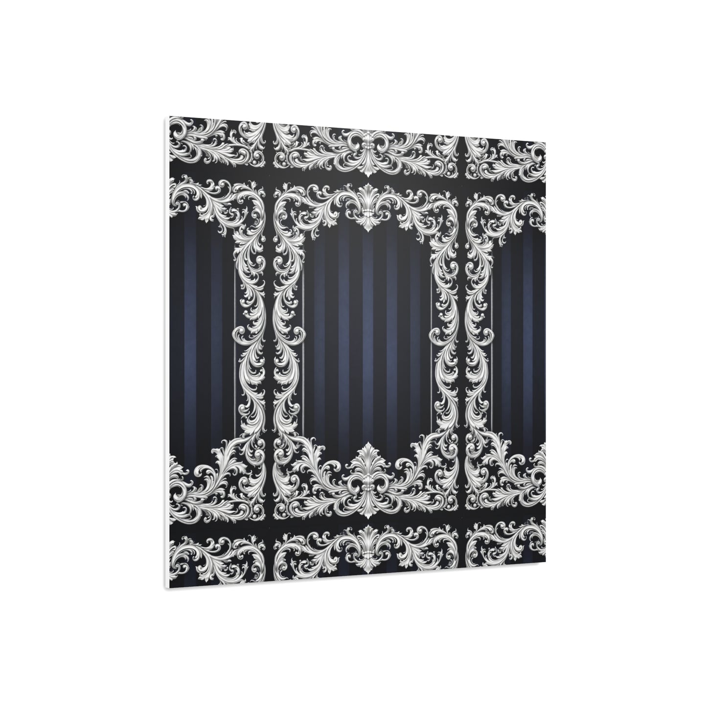 Navy Stripes & Baroque Foam Board Backdrop — Ornate Silver Scroll Panel