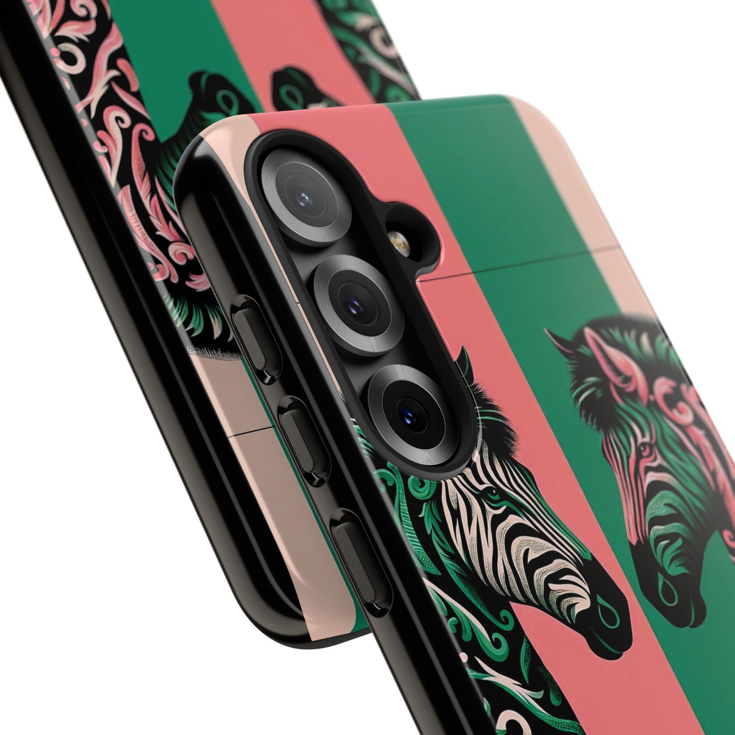 Phone Case - Elegant Pink & Green Zebra Damask Design