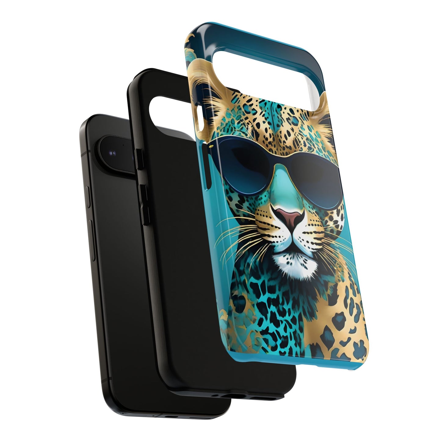 Phone Case - Aqua & Gold Leopard In Sunglasses Design