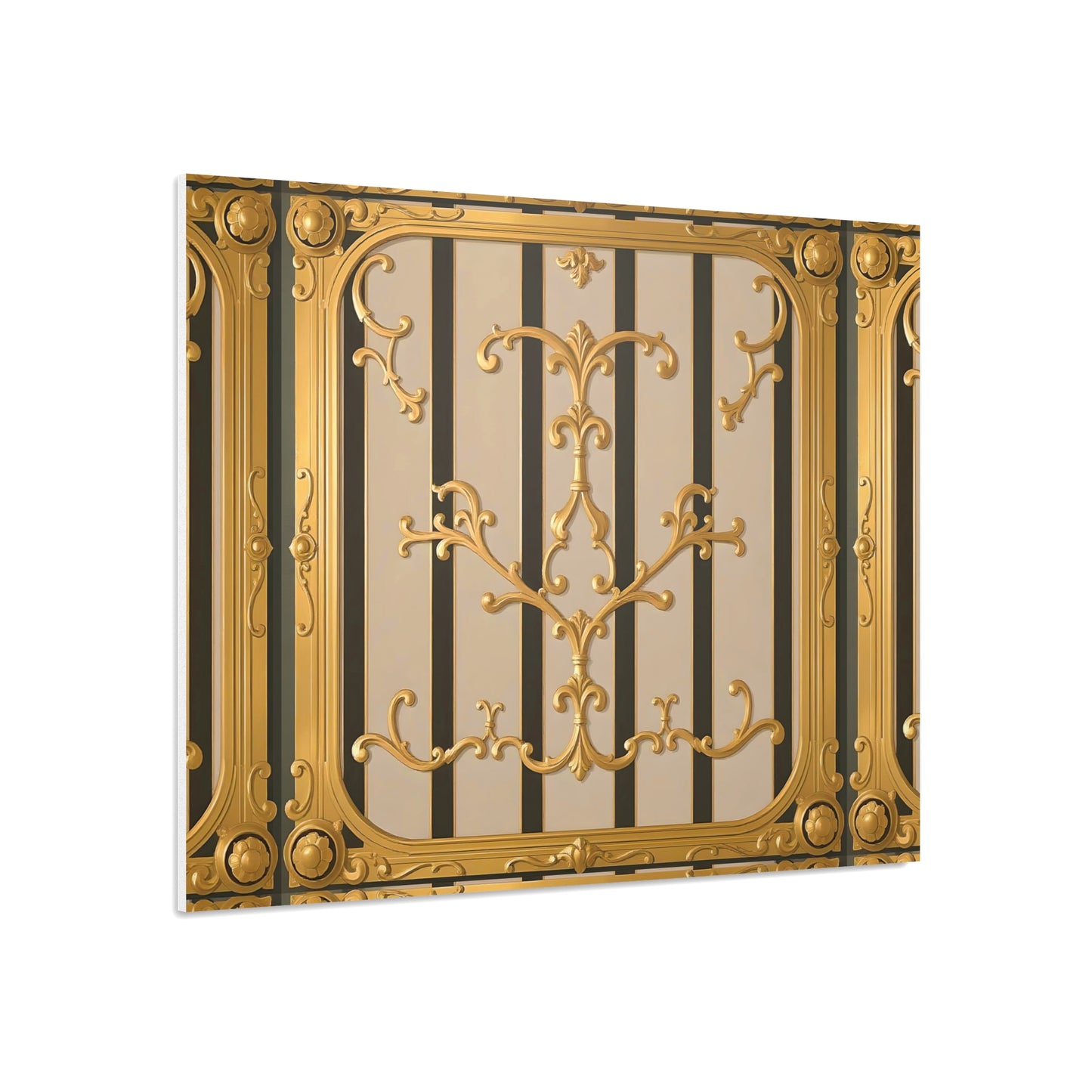 Ornate Foam Board Wall Art, Elegant Home Decor, Decorative Foam Panel, Gift for Homeowners, Wedding Decor Ideas - Beige Striped Gold Rococo