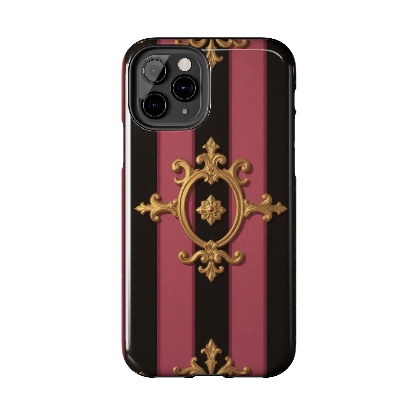 Elegant Black & Mauve Striped Gold Baroque Tough Phone Cases, Luxe Phone Covers, Fashionable Mobile Cases, Gift for Her, Holiday Phone Accessories