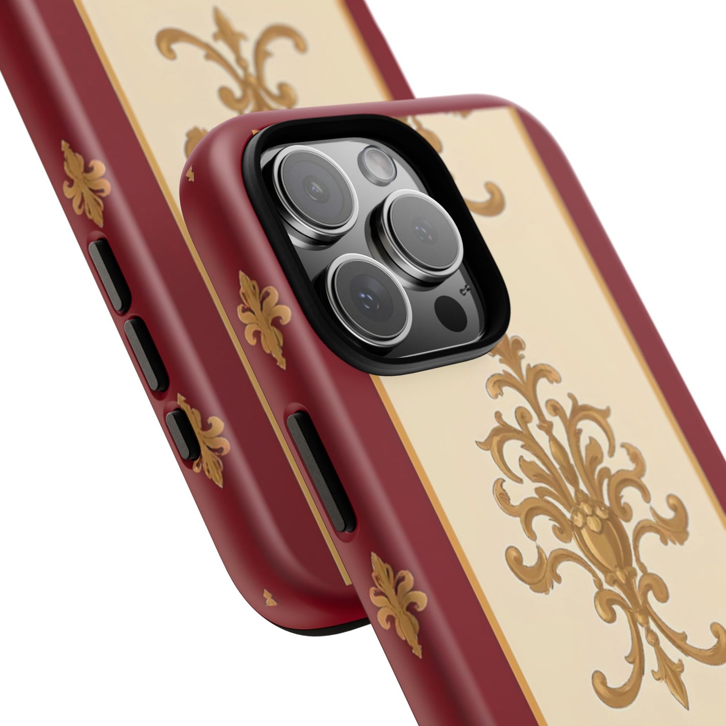 Elegant Floral Motif Phone Case - Tough Cases with Vintage Design - Dusk Red Striped Gold Damask