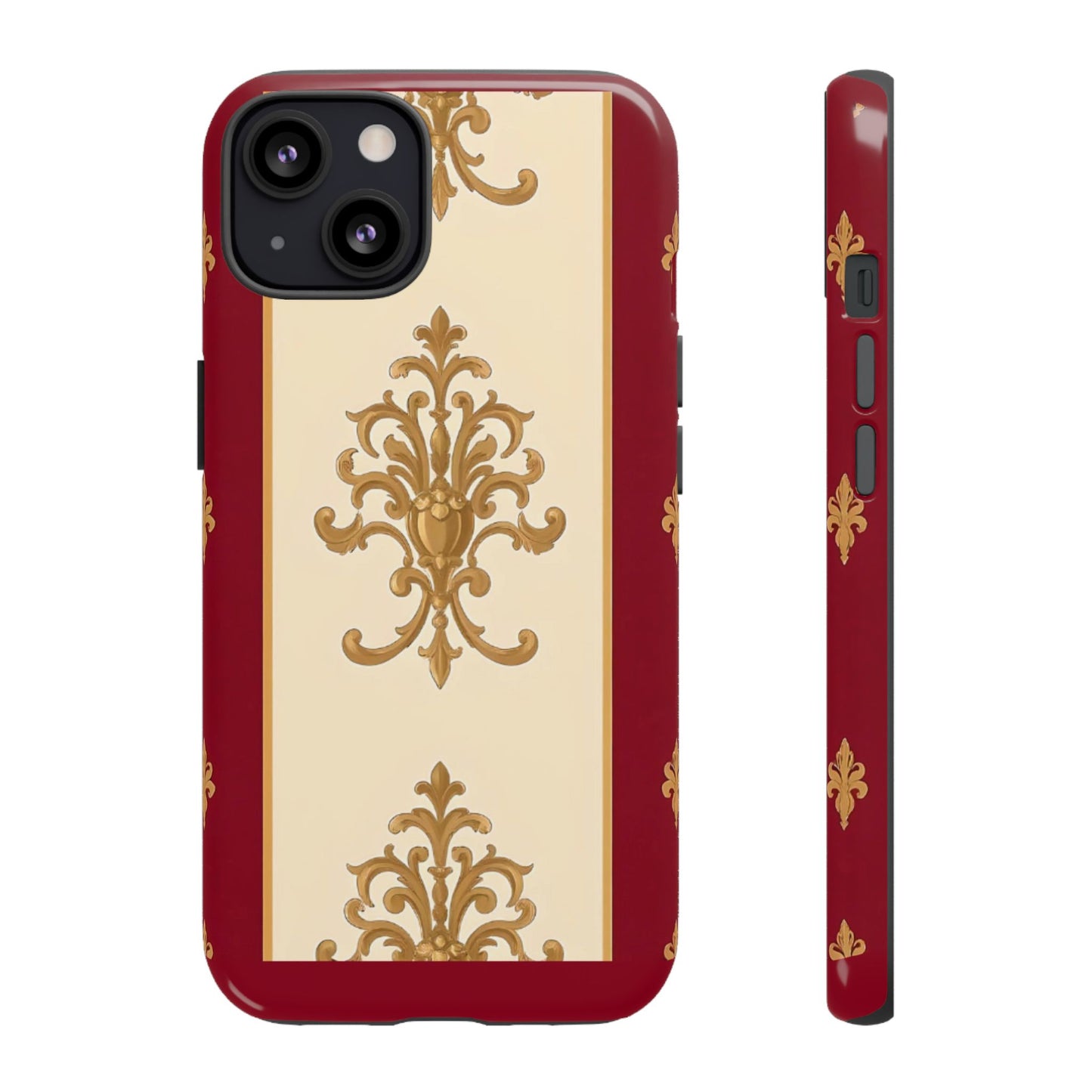 Elegant Floral Motif Phone Case - Tough Cases with Vintage Design - Dusk Red Striped Gold Damask