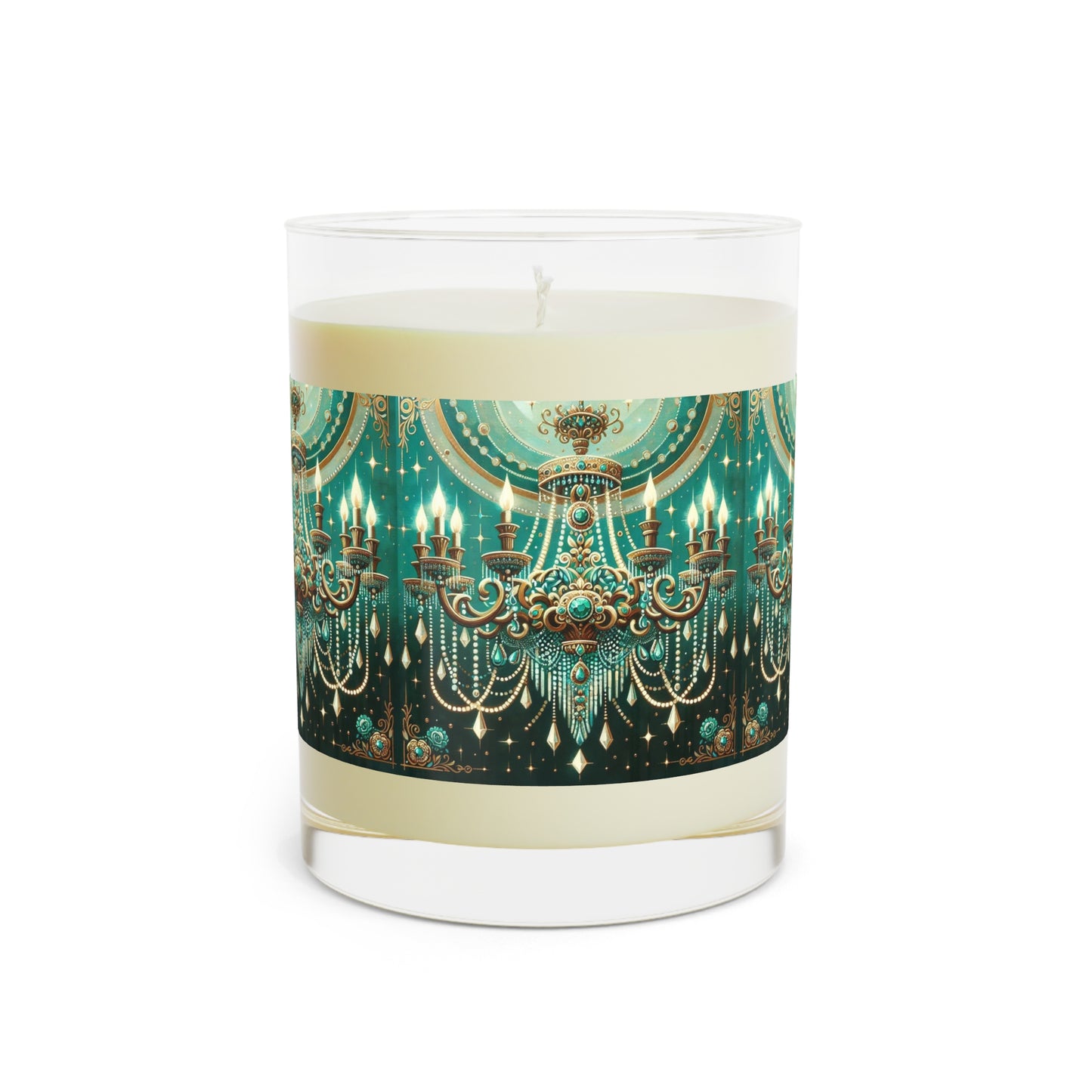 Elegant Chandelier Scented Candle, Luxury Home Décor, Aromatherapy Gift, Spa Essential, Relaxation Candle - Green & Gold Jeweled Chandelier