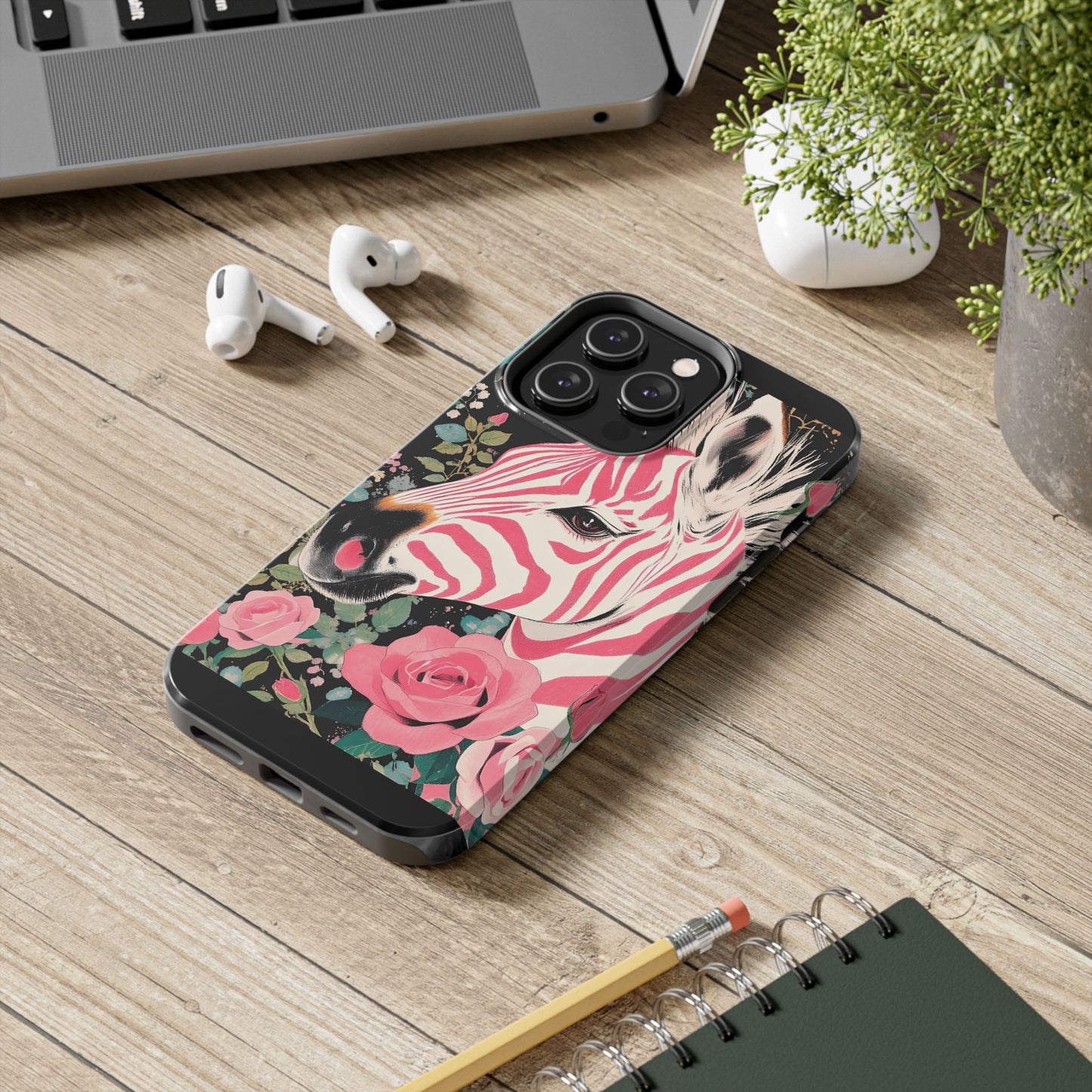 Pink Zebra Tough Phone Case - Trendy Floral Design for Animal Lovers