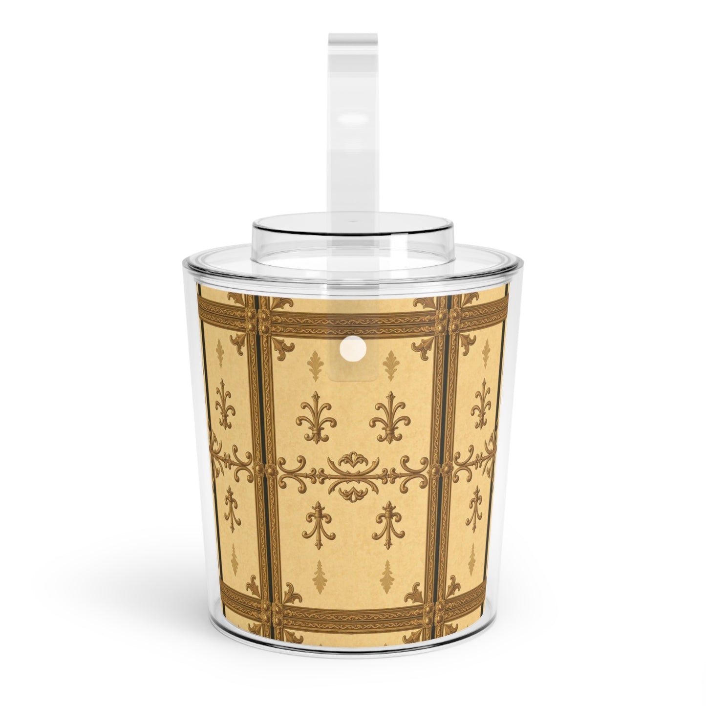 Elegant Vintage Ice Bucket with Tongs, Perfect for Parties, Weddings, Home Bars, Unique Gift for Ice Lovers - Matte Yellow Striped Antique Rococo