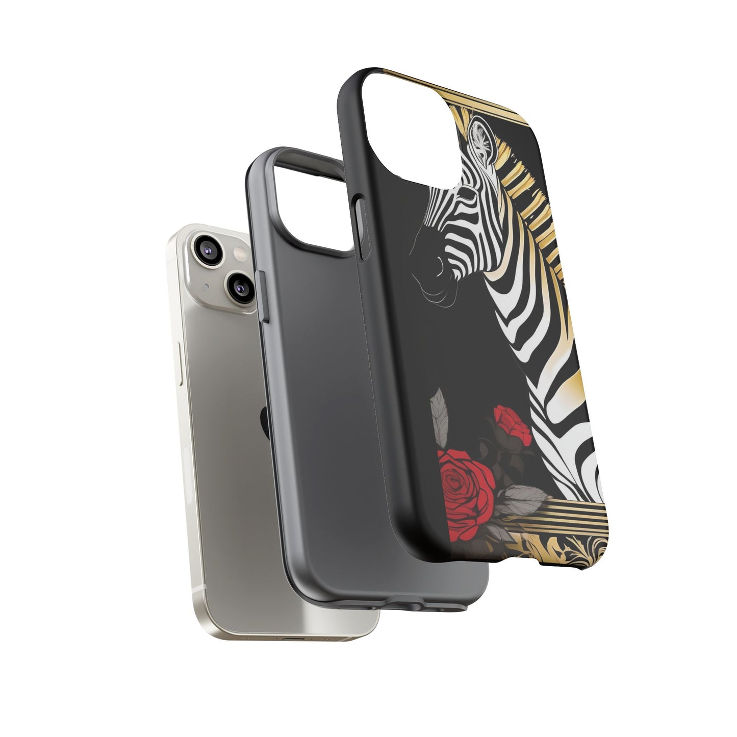Phone Case - Elegant Zebra & Roses Design