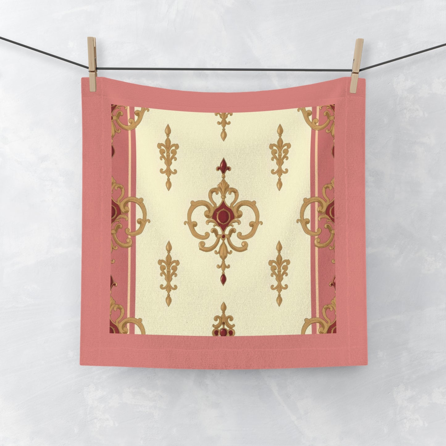 Elegant Vintage Face Towel – Luxurious Gold Pattern for Home & Spa - Mauve & Gold Damask