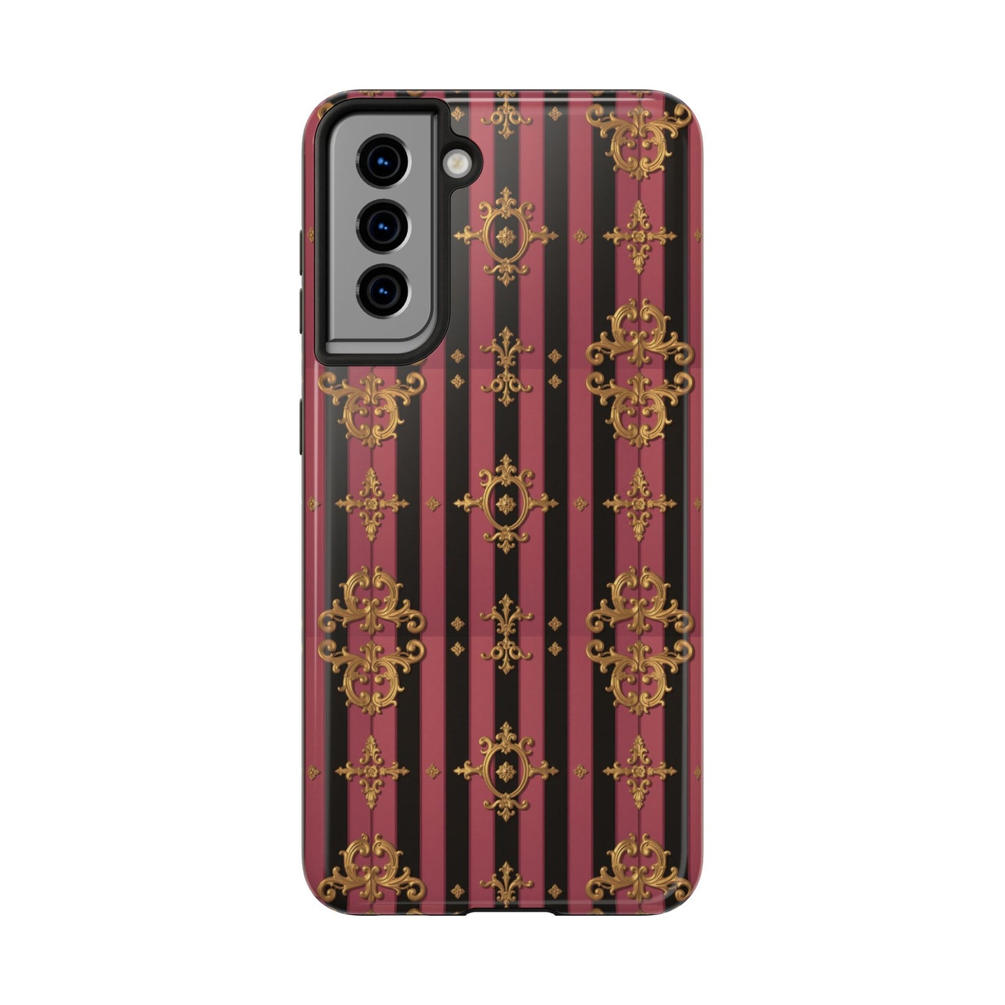 Elegant Black & Mauve Striped Gold Baroque Phone Case, Tough Phone Cases, Stylish Protective Cover, Unique Gift, Luxe Phone Accessories