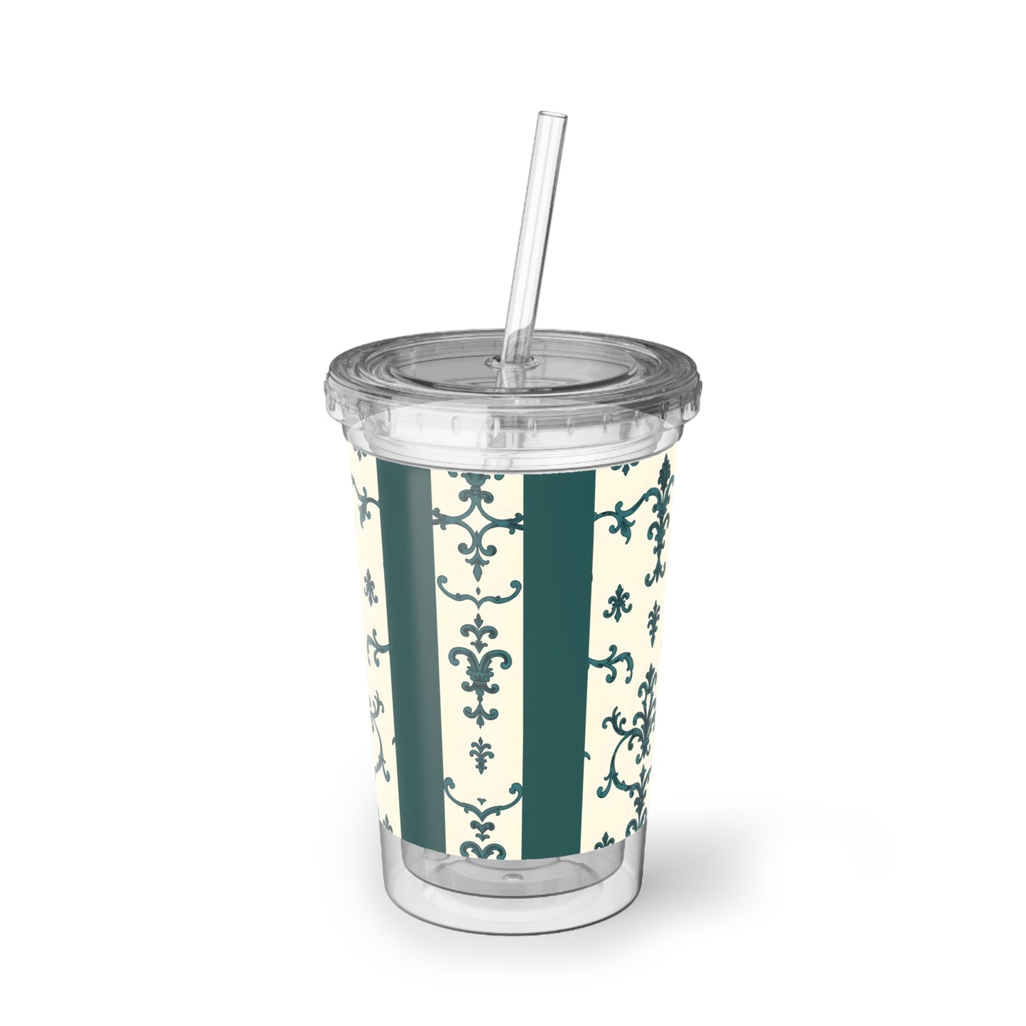 Suave Acrylic Tumbler, Elegant Drinkware for Home, Coffee and Tea Cup, Ideal Gift for Birthday, Bridal Shower, Party Favor - Teal Striped Rococo