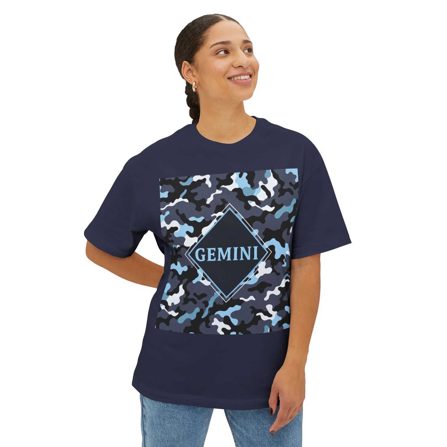 Gemini Oversized Tee - Unisex, Boho Style, Casual Wear, Birthday Gift, Zodiac Apparel, Comfortable Tee - Black, Grey & Ice Blue