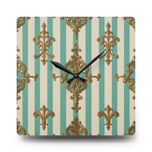 Vintage-Inspired Acrylic Wall Clock, Elegant Home Decor, Timeless Design for Living Room, Unique Gift Idea - Matte Green Striped Rococo