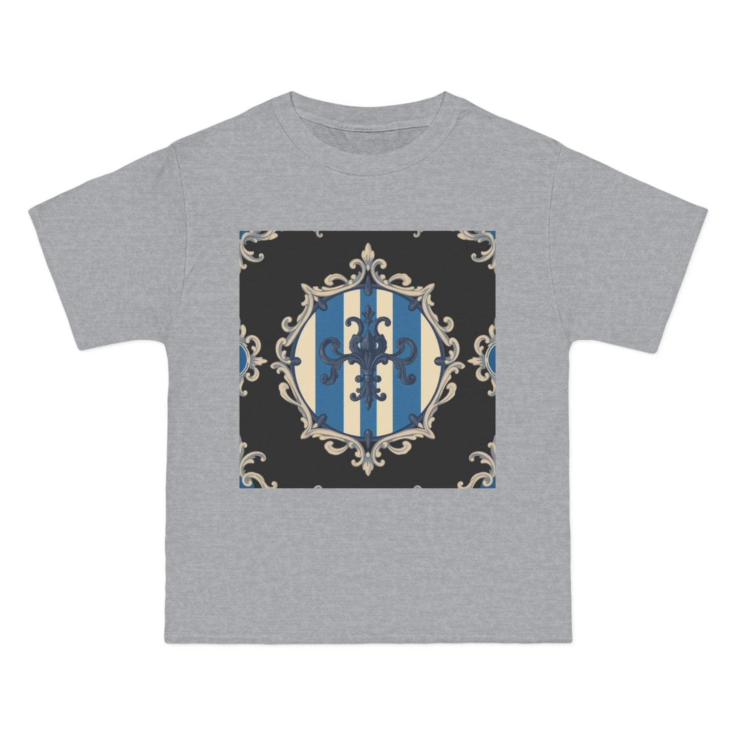 Elegant Blue & Alabaster Striped Baroque Short-Sleeve T-Shirt | Vintage Style, Graphic Tee, Casual Wear, Unisex Gift, Unique Design