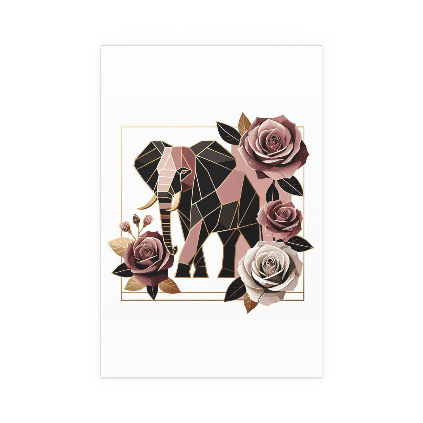 Elegant Floral Silk Poster - Indoor/Outdoor Wall Art for Home Decor - Brown & Mauve Elephant & Roses