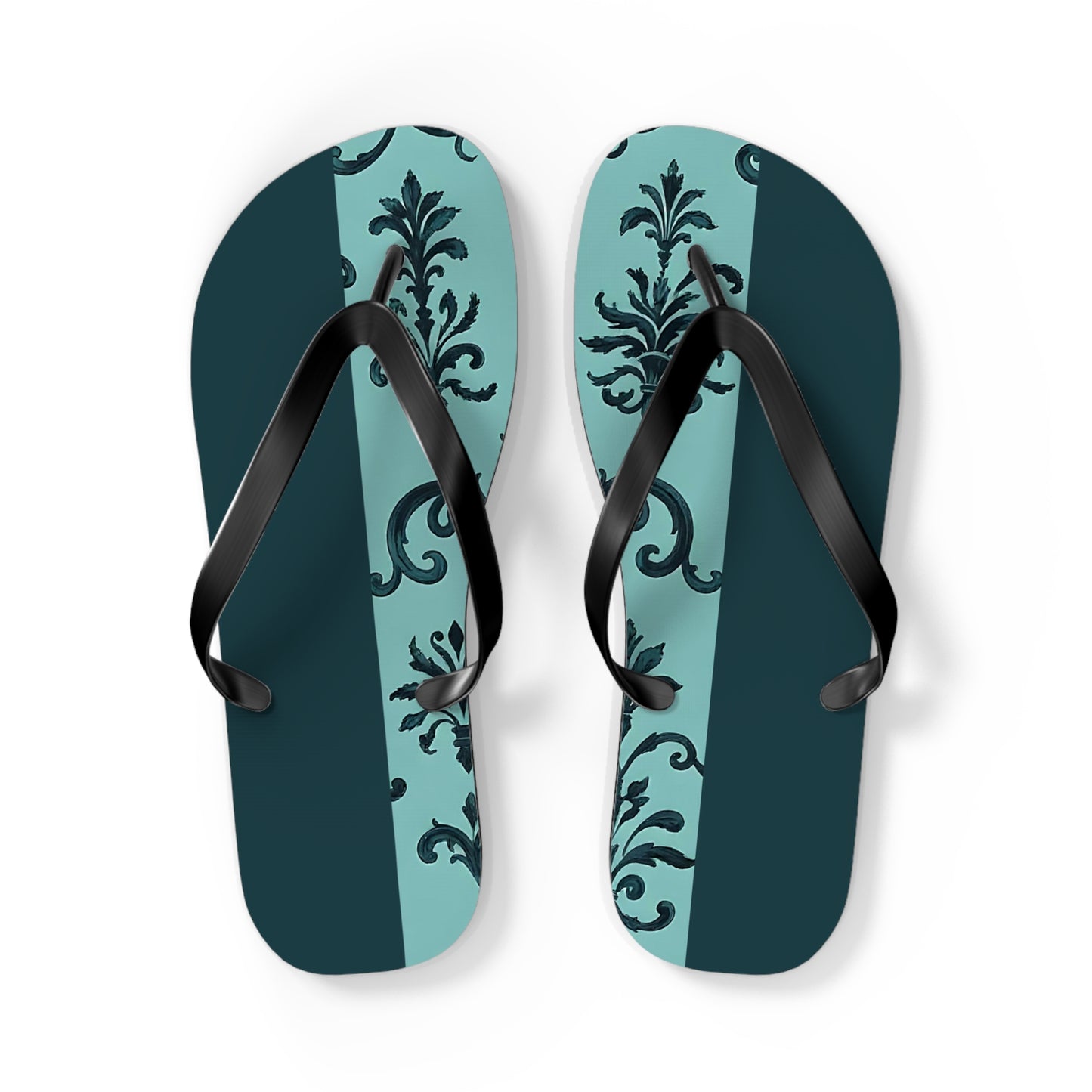Chic Vintage-Inspired Flip Flops | Summer Footwear, Beach Essentials, Stylish Sandals, Vacation Ready, Gift for Her - Teal Striped Rococo