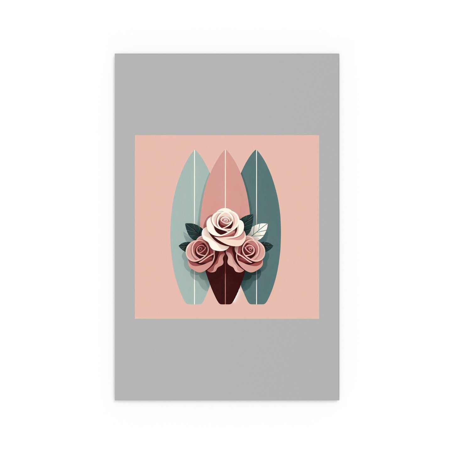Elegant Floral Silk Poster - Indoor/Outdoor Wall Art for Home Decor - Burgundy, Matte Mauve & Teal Surfboard & Roses