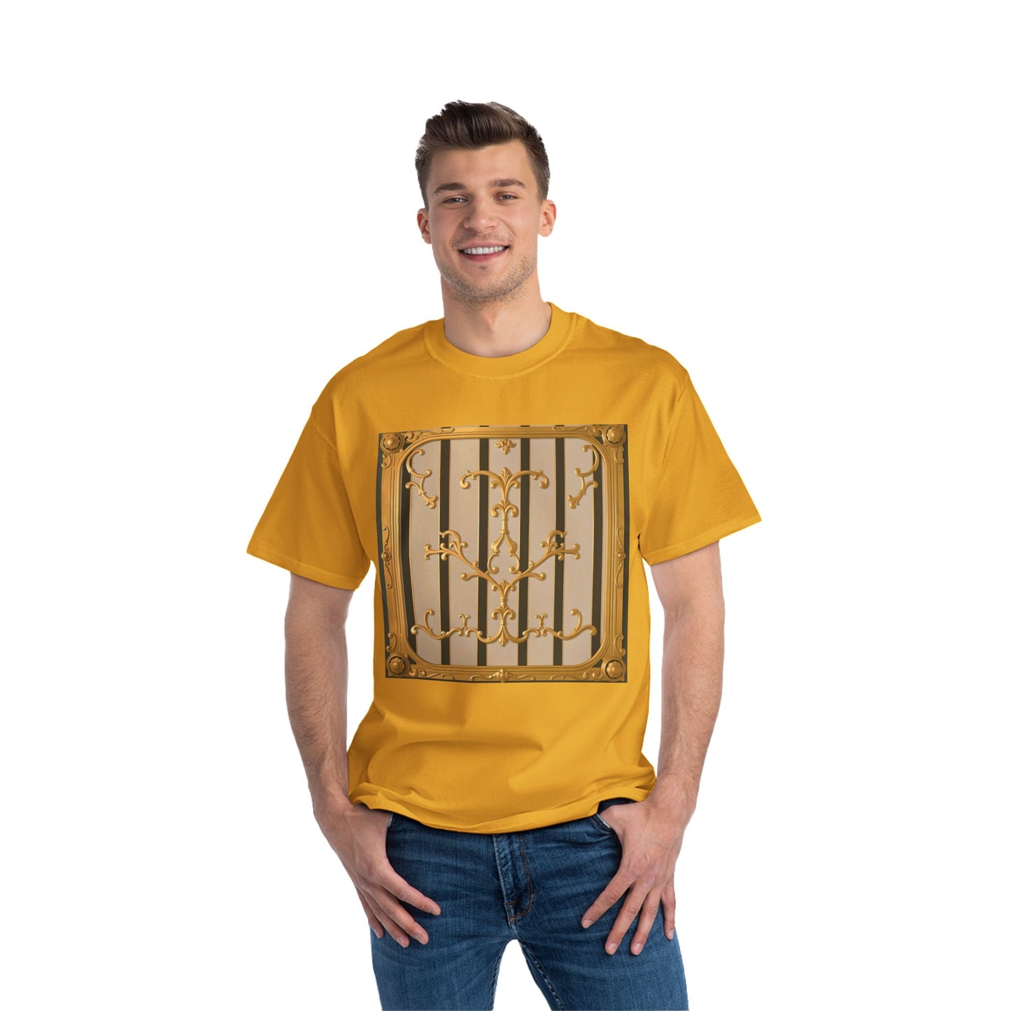 Beefy-T® Unisex Short-Sleeve T-Shirt - Beige Striped Gold Rococo