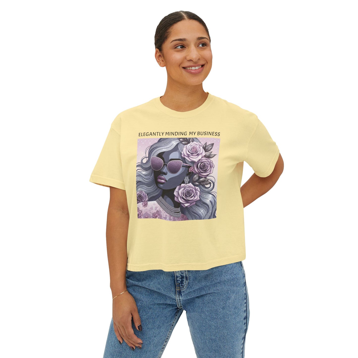 Elegant Women's Boxy Tee - 'Elegantly Minding My Business' Floral Design