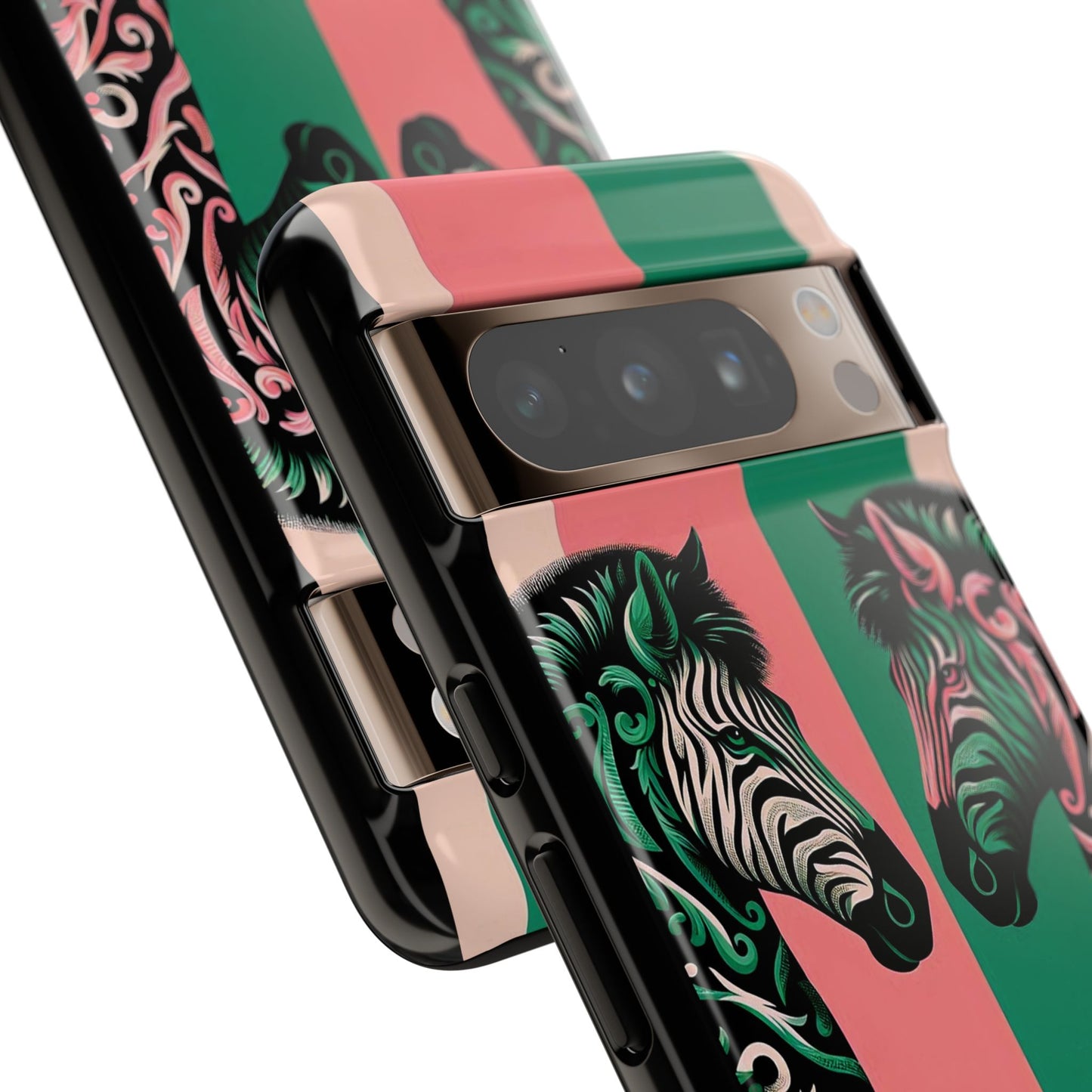 Phone Case - Elegant Pink & Green Zebra Damask Design