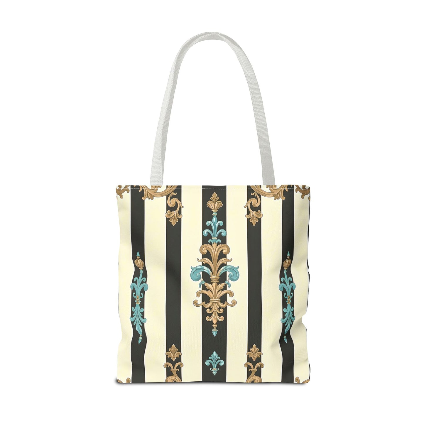 Elegant Stripe Pattern Tote Bag | Fashionable Reusable Shopping Tote, Eco-Friendly Gift Bag - Black Striped Turquoise & Black Rococo