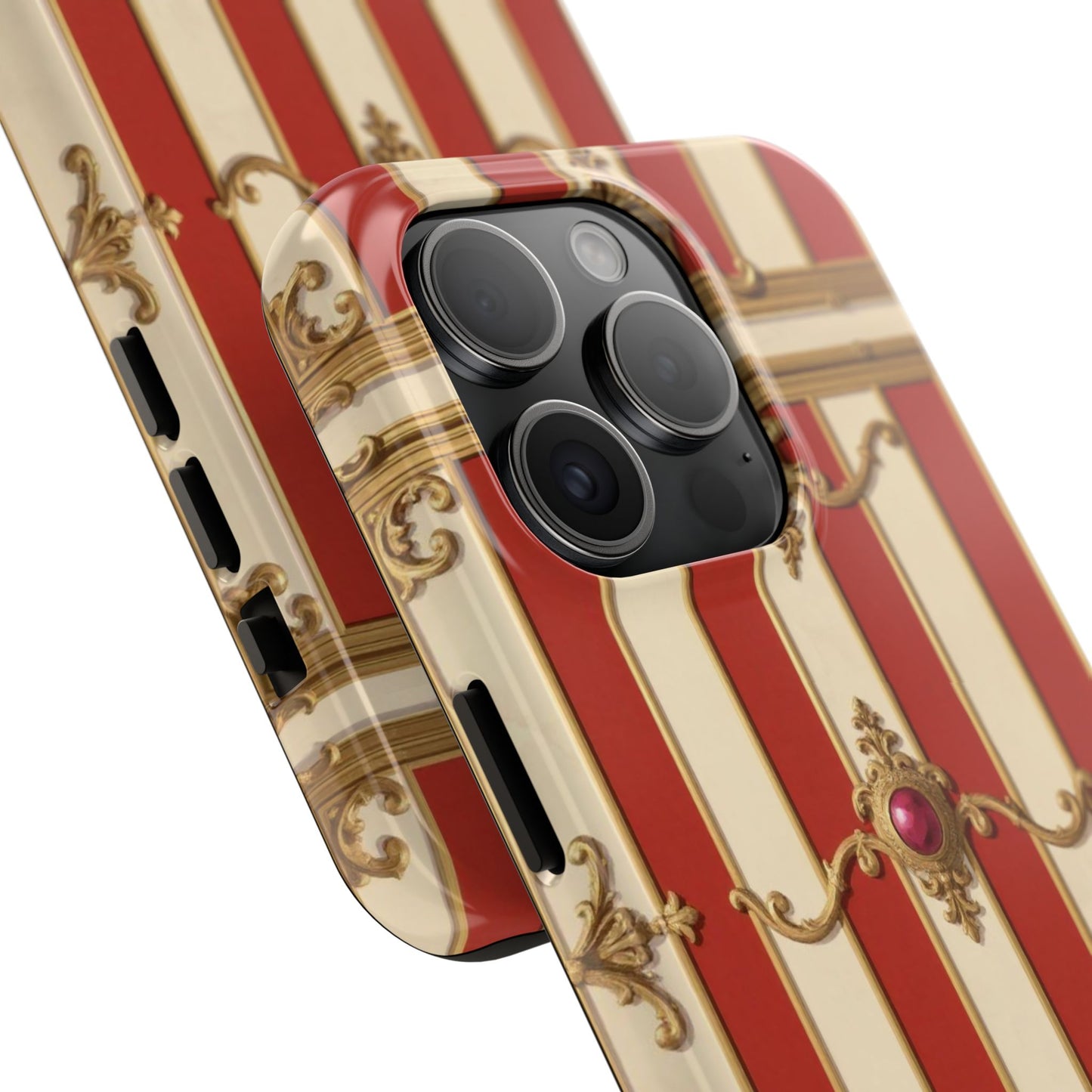 Elegant Alabaster & Dusk Orange Striped Baroque Tough Phone Case - Stylish Protection for Your Device