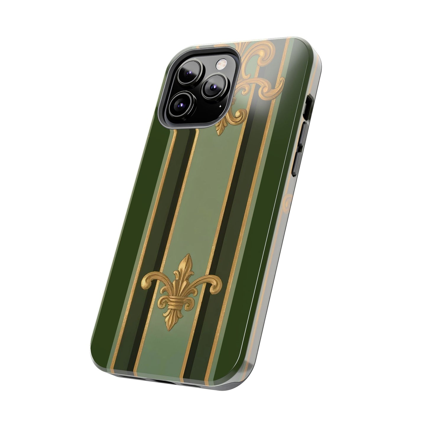 Elegant Tough Phone Cases - Baroque Design, Durable Cell Phone Covers, Unique Gifts for Her, Holiday Gifts - Green Striped Gold Baroque