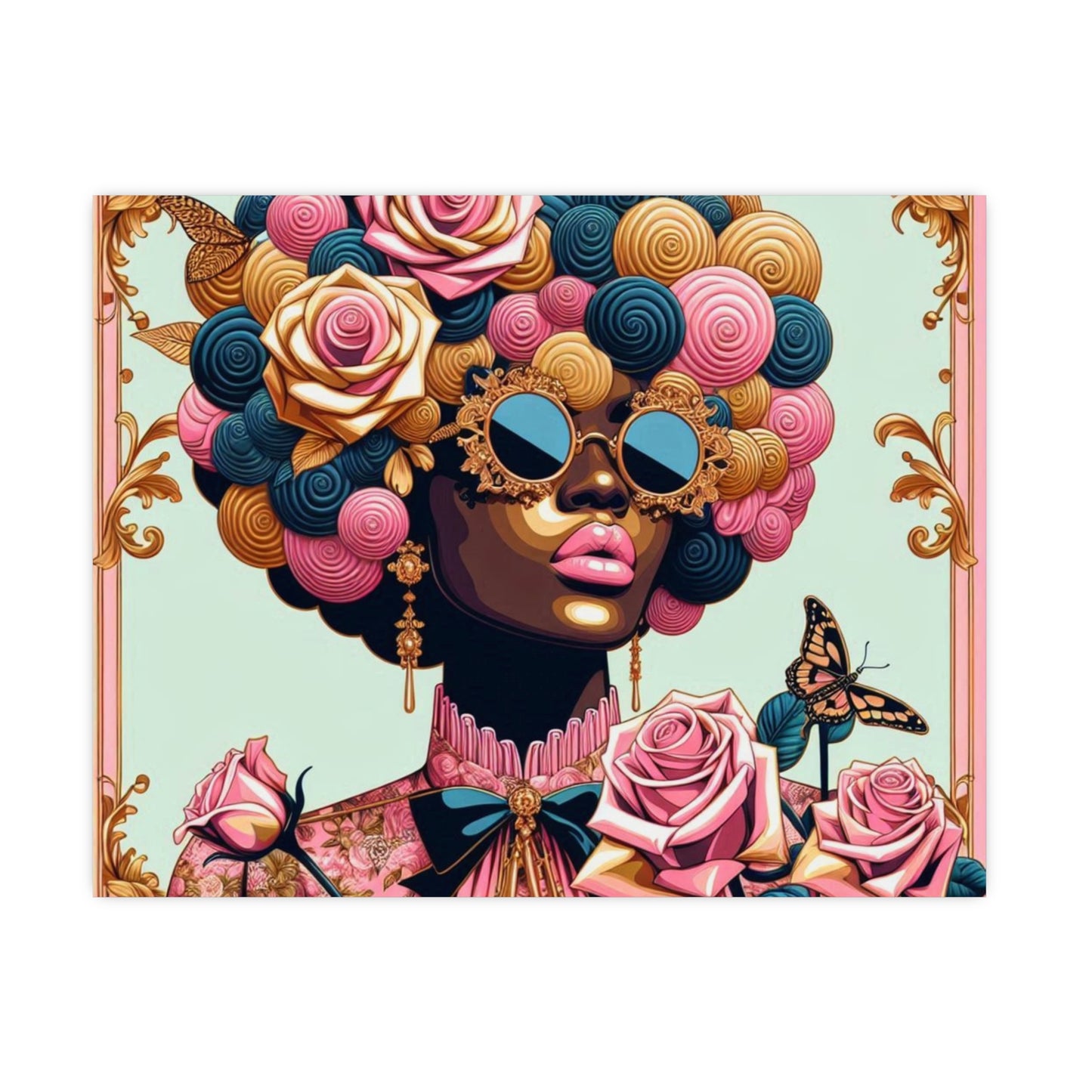Vibrant Matte Art Posters, Wall Decor for Home, Boho Wall Art, Afrocentric Decor, Unique Gifts for Her - Lady In Pink Baroque