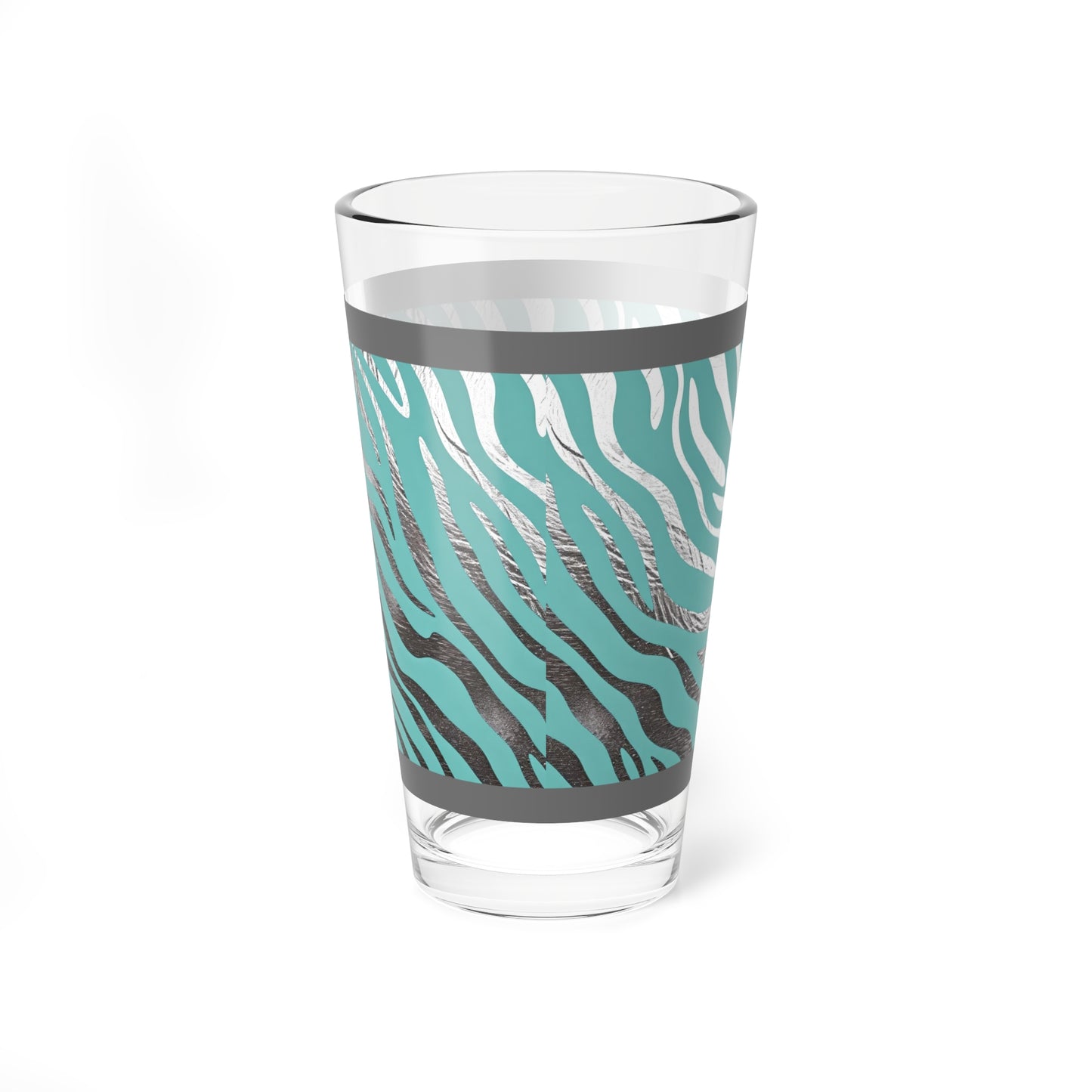 Stylish Zebra Print Mixing Glass - 16oz Cocktail and Beverage Tumbler - Aqua Zebra Print